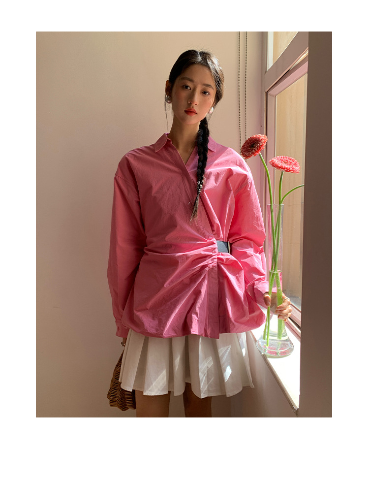 Ladies' Oversized Polo Collar Full Sleeve Gathered Shirt