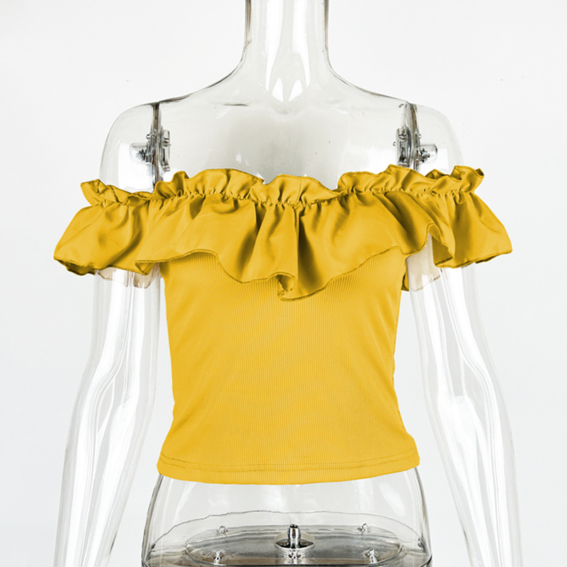 Women's solid color sexy ruffle edge decorative top