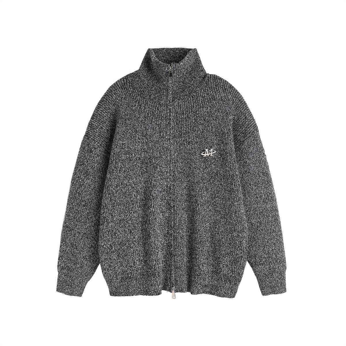 Oversized Japanese Workwear Jacquard Zip Front Sweater