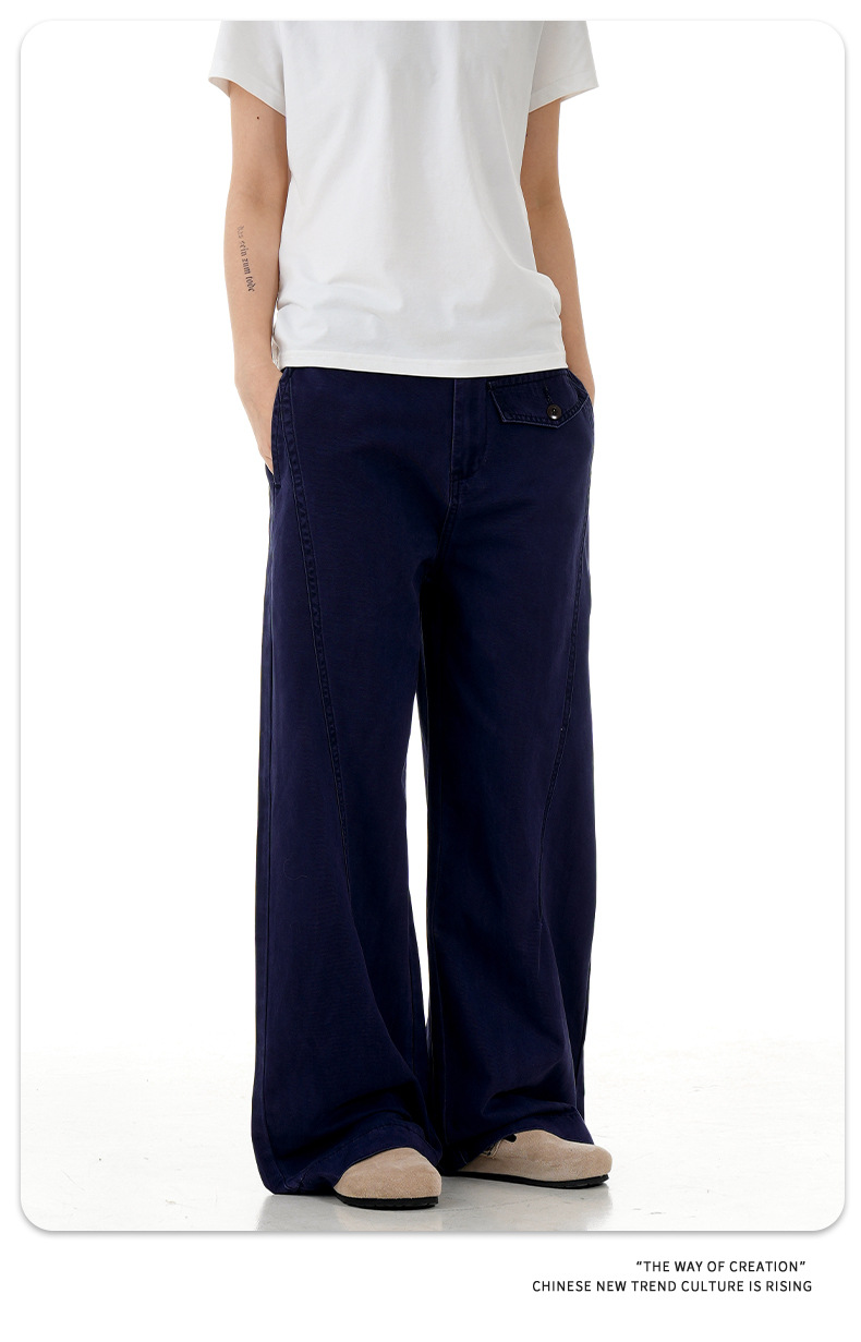 Straight Leg Work Pants with Accordion Fake Pocket Design for Men and Women