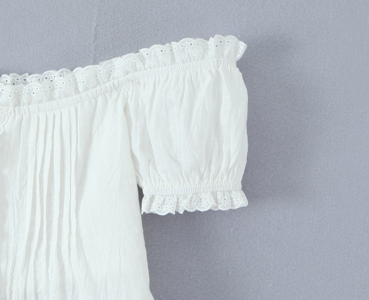 Ivory Cotton Mushroom Eyelet Gathered Top