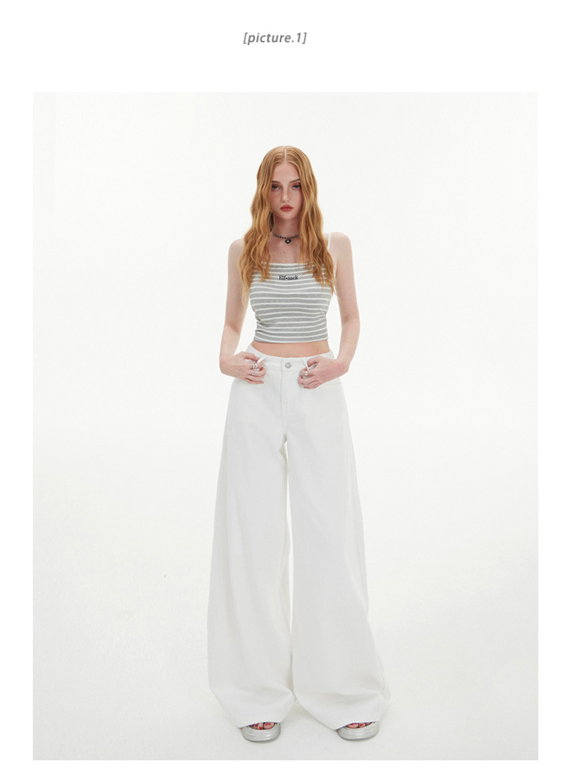 Women's Wide Leg Jeans Retro Loose White Straight Floor-Length Pants