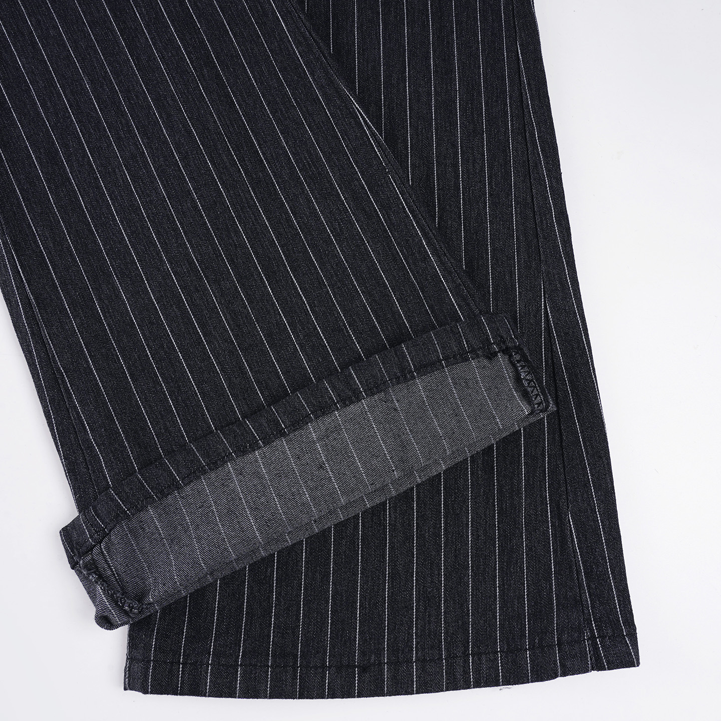 Striped contrasting horn slightly spicy low waist straight leg denim