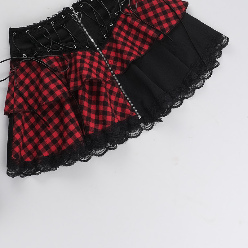 Ladies Sexy Striped Plaid Paneled Skirt