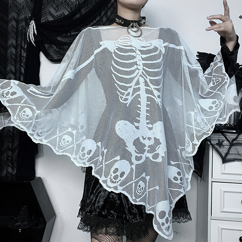 Sexy One-Shoulder Skeleton Print Cape