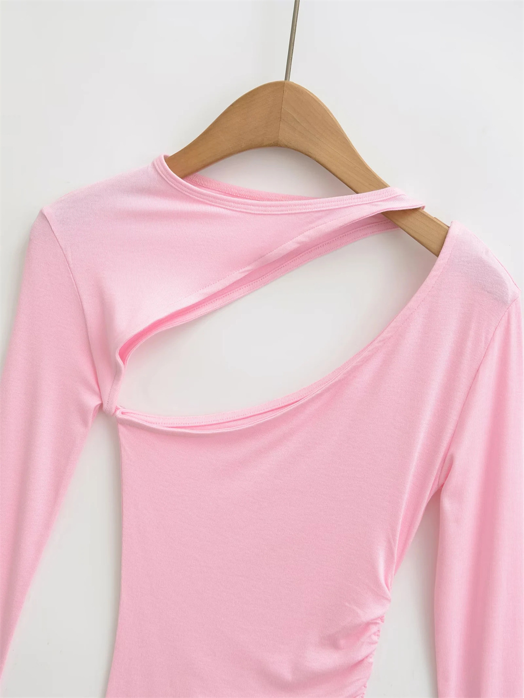 Irregular Collar Slim Removable Strap Full Arm Top