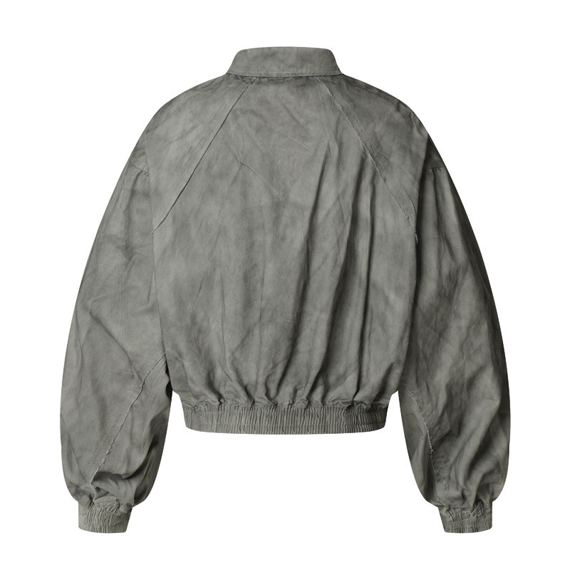Vintage Distressed Cotton Patchwork Cropped Hooded Utility Jacket