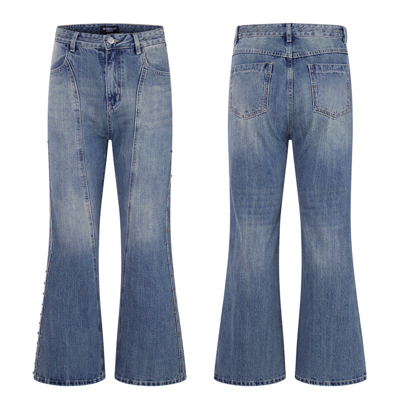 Vintage Deconstructed Patchwork Denim Pants Unisex Street Washed Loose Wide-Leg Tapered Casual Trousers
