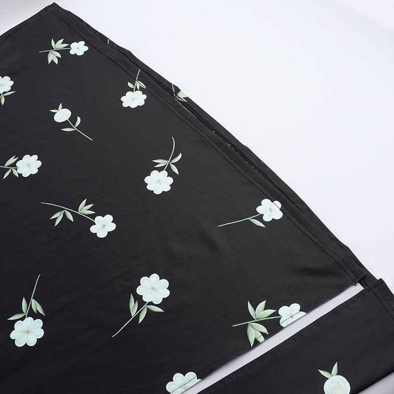 Long One-Shoulder High Waist Patterned Polyester Step-Skirt Dress