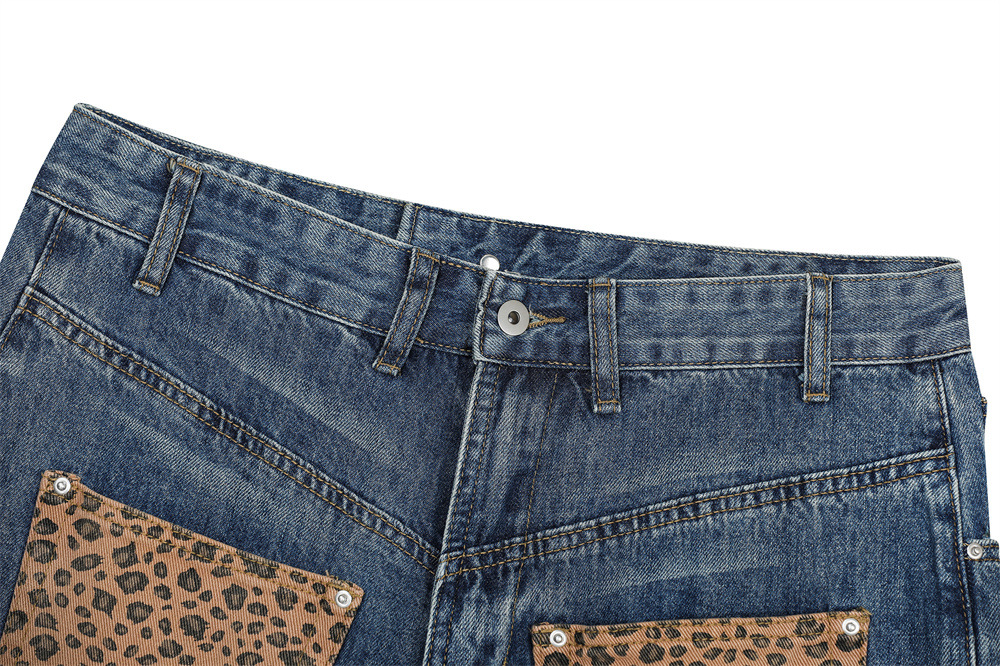 Vintage Men's Jeans, Distressed Patchwork Knife Cut Pants, Casual Loose Fit, Men's Bottoms