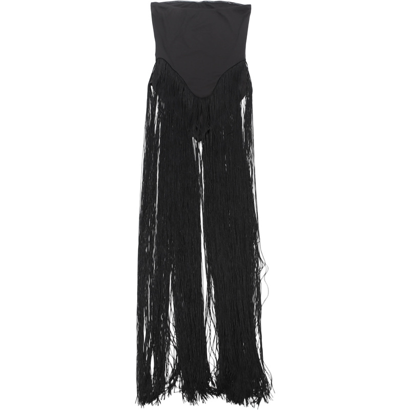 Raised-Waist Open Back Bandeau Fitted Tassel Jumpsuit