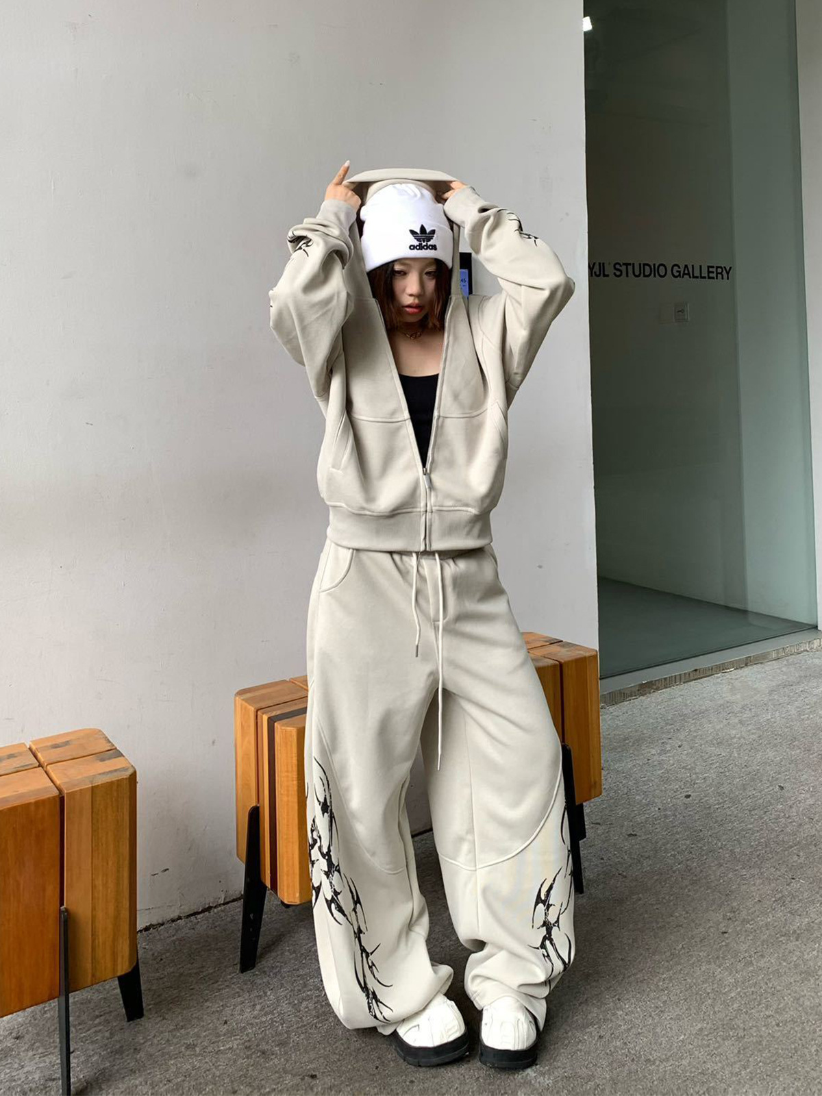 Man's American Retro Zip-Up Geometric Cotton Hoodie