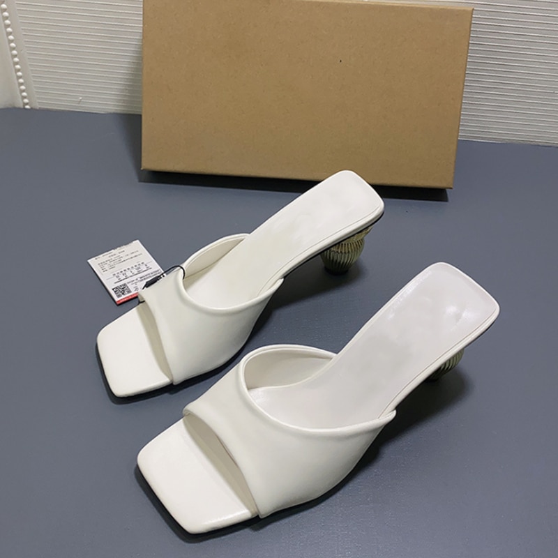 Summer New Women Shoes Square Toe Open Toe Mid-heel Patent Leather Sandals Shaped Thick Heel High-heeled Slippers Designer Shoes