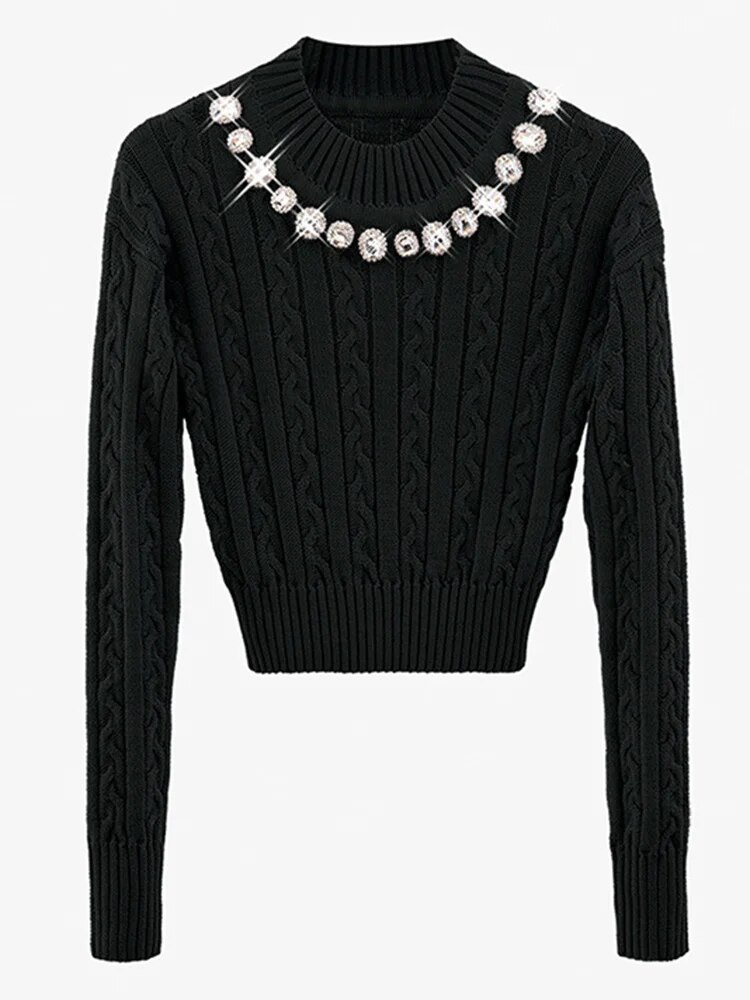 Ladies Geometric Print Crew Sweater