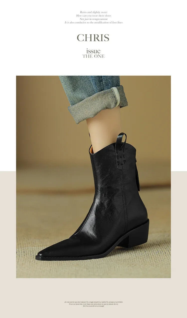 Ladies Tapered Cowgirl Microfiber Block Ankle Boots