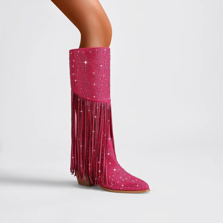 Ladies Rubber Tall Chunky V-Toe Boots