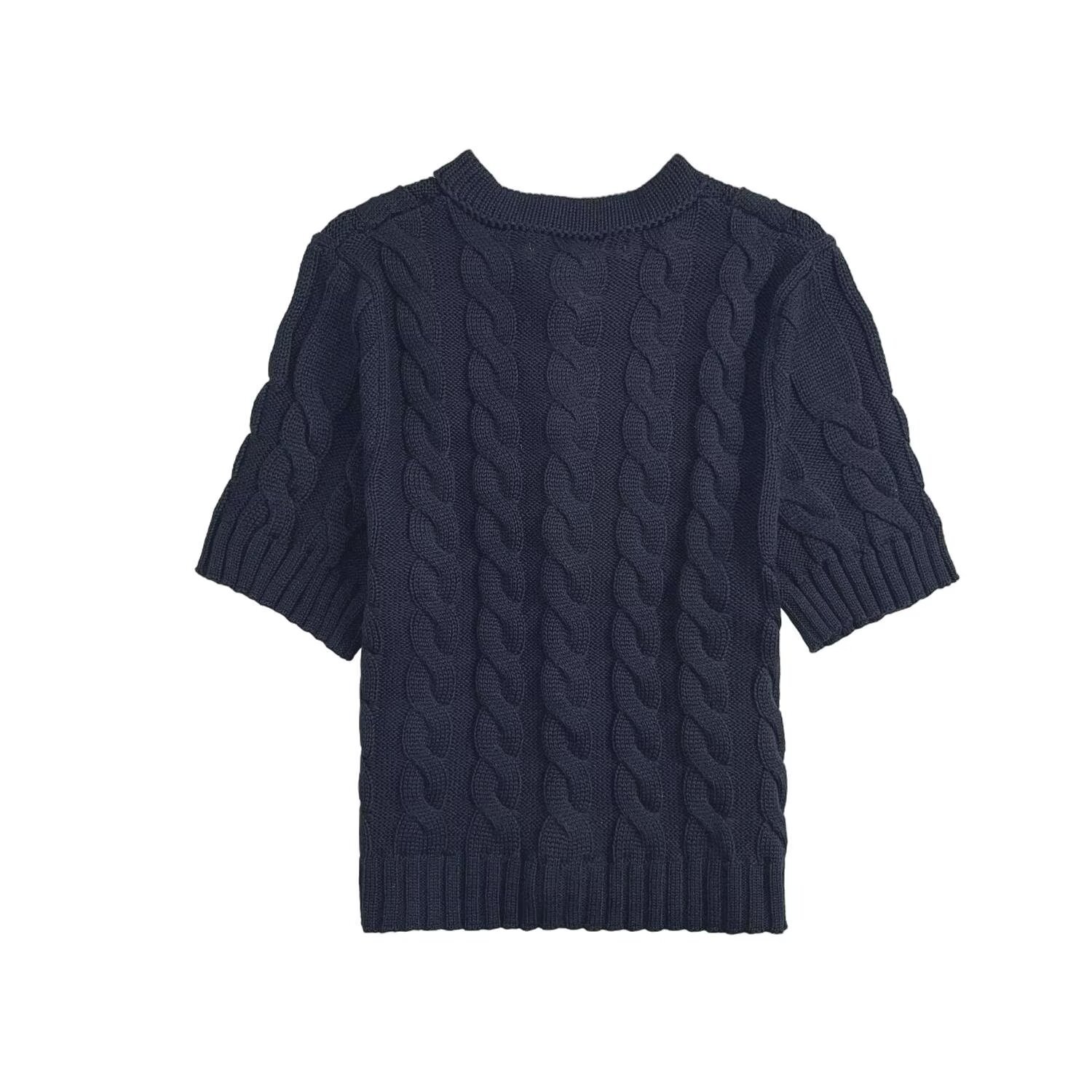 Solid Round Neck Three-Quarter Sleeve Cardigan