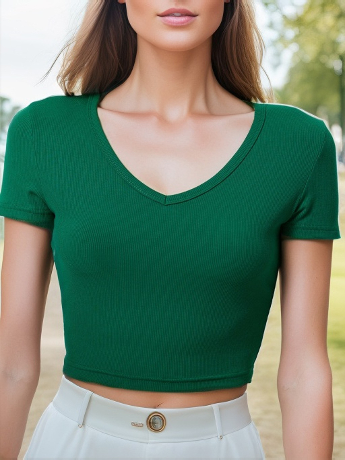 Sexy V-neck short sleeved top