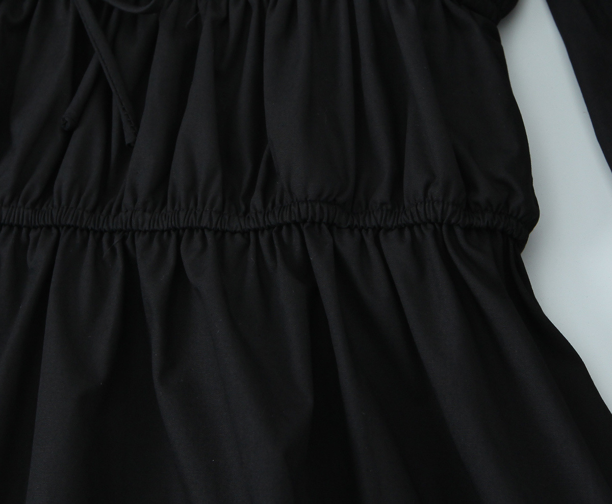 Square Neck Tied Lace Elastic Waist Three-Quarter Sleeve Dress