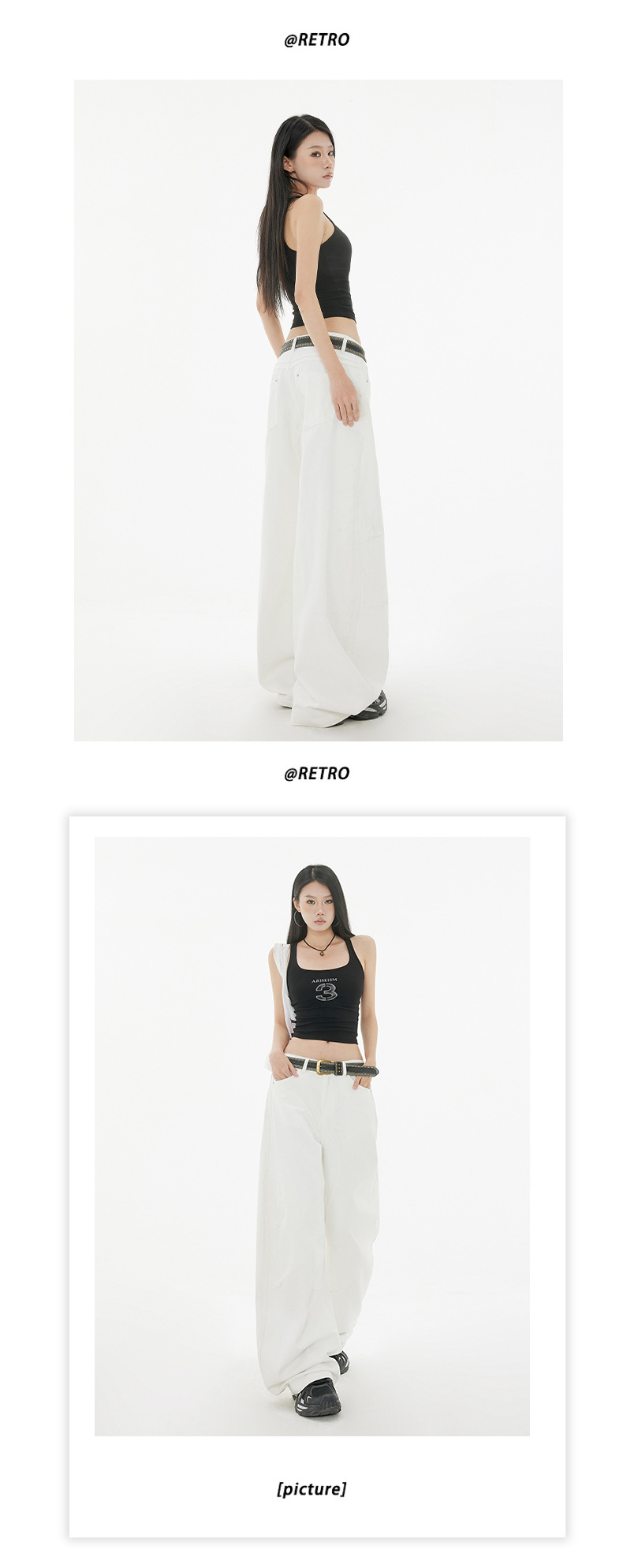 Curved Design Water-Washed Tapered Jeans Women High Street Loose Straight Wide-Leg Pants