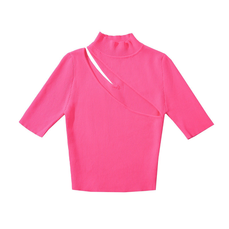 Hollow out short sleeved knitted sweater