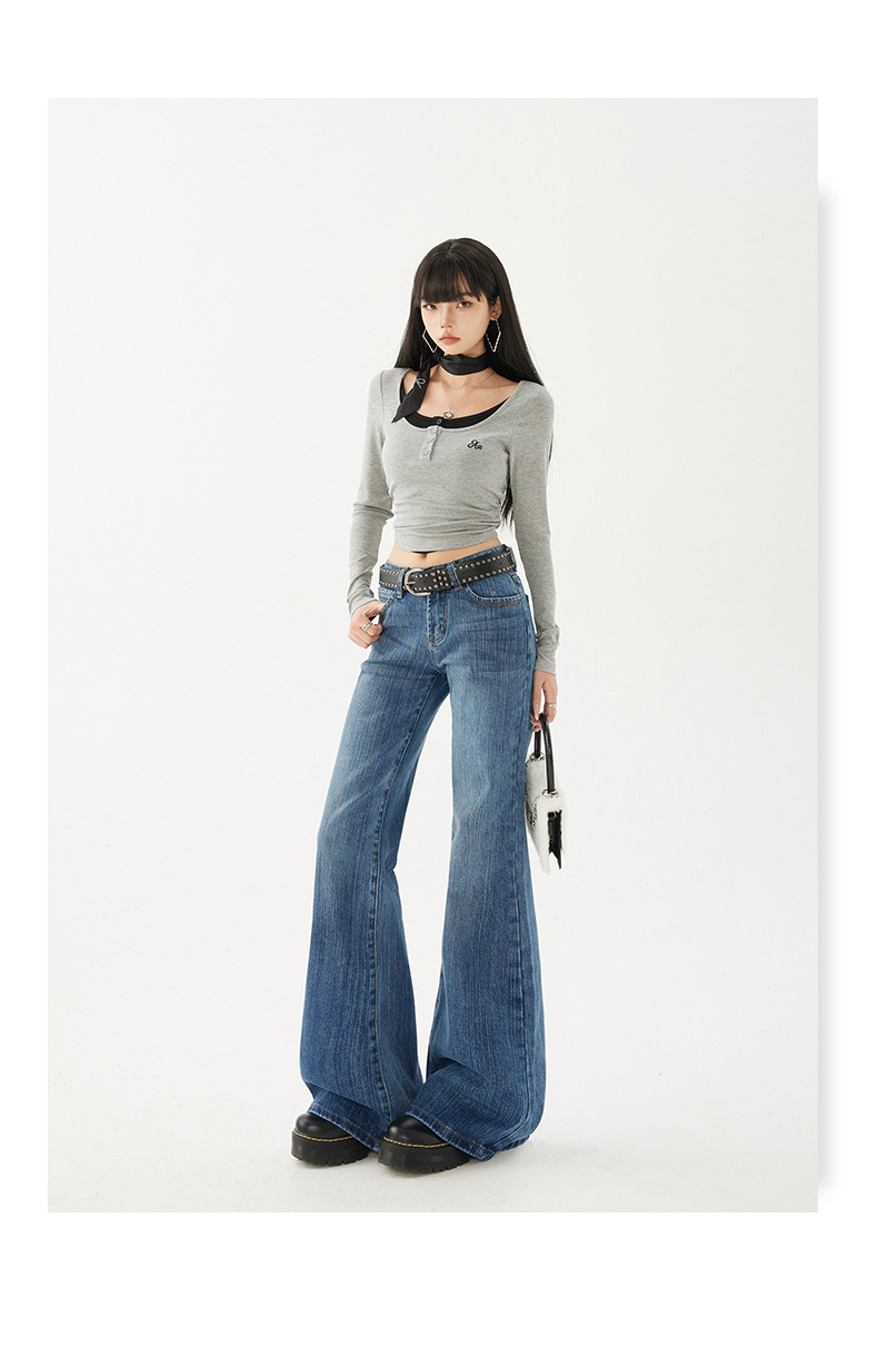 Women's Pattern Low Waist Flared Jeans Non-clinging Loose Trumpet Pants