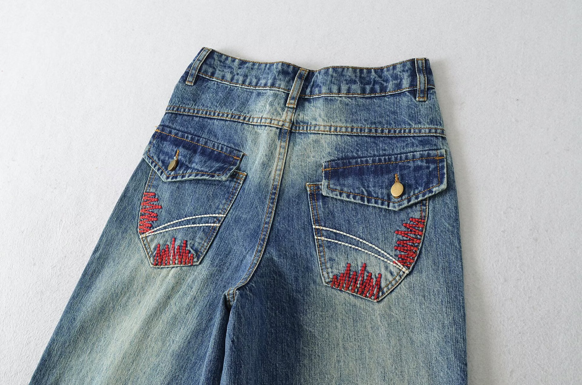 Embroidered and rhinestone loose wide leg jeans