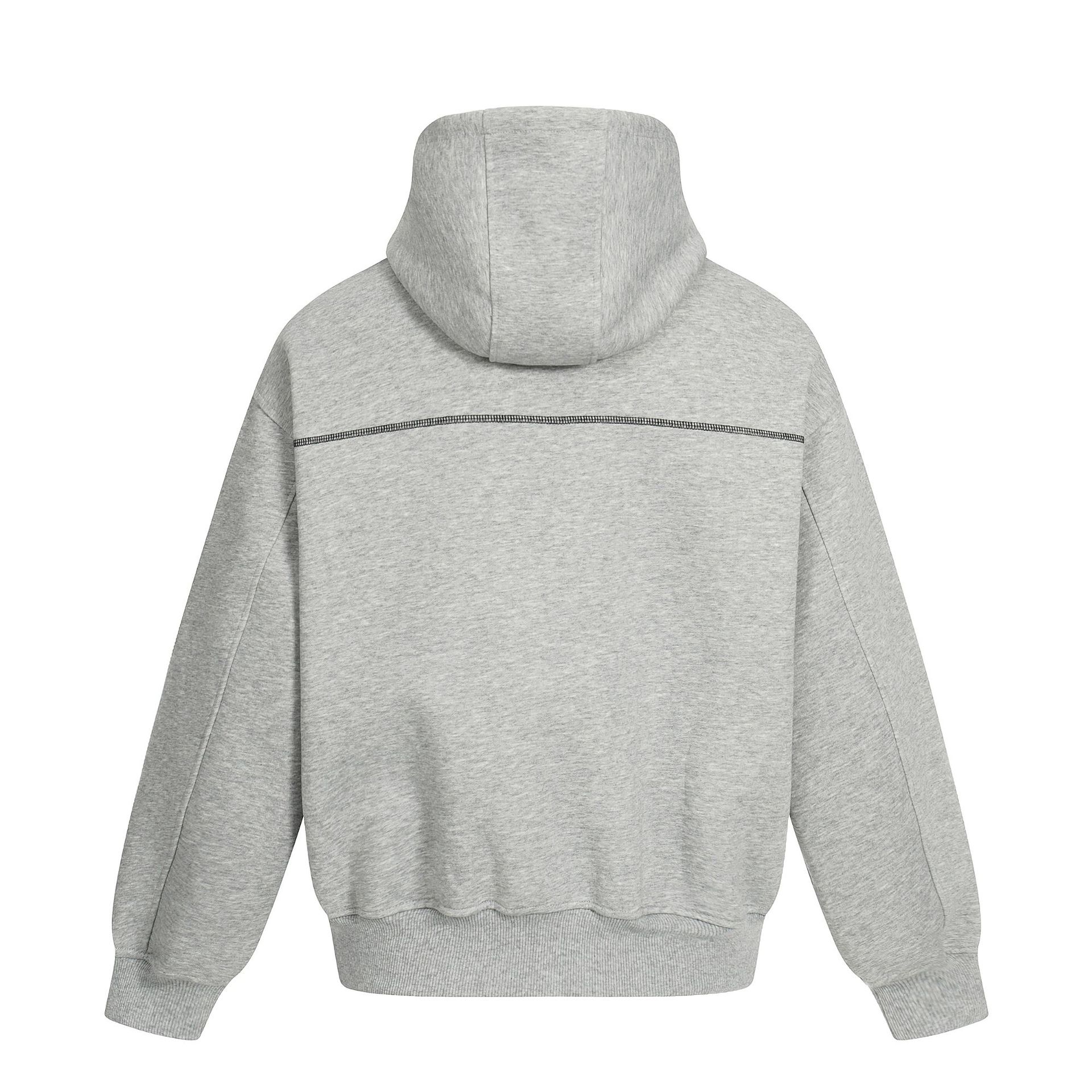 Oversized Streetwear Solid Cotton Zippered Raw Edge Hoodie
