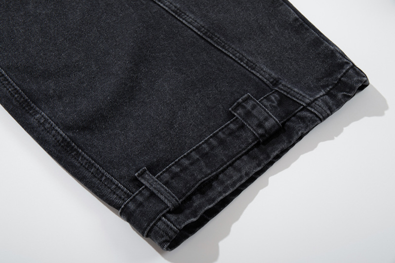 Retro Washed Deconstructed Knife-Edge Denim Pants Unisex Trendy Loose Hip-Hop Wide Leg Pants Black Scythe Style Pants
