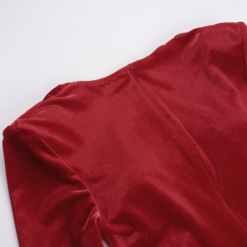 High Waist Bodycon V-Neck Full Sleeve Polyester Dress