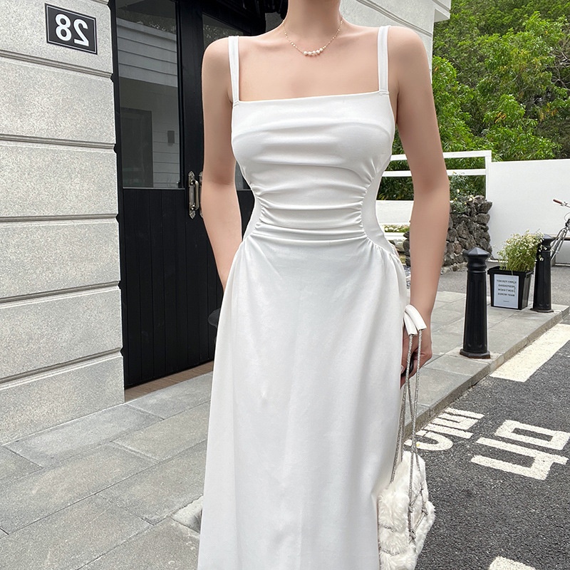 One-Shoulder Sleeveless Polyester Midi Dress