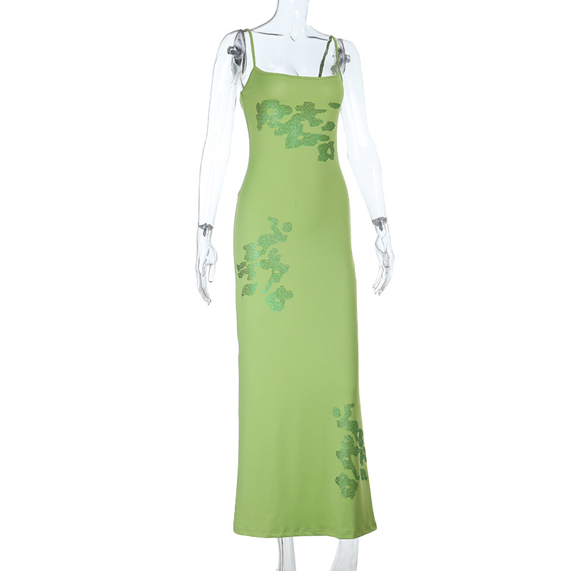 V-Neck Sleeveless Body-Hugging Patterned Polyester Adjustable Strap Dress