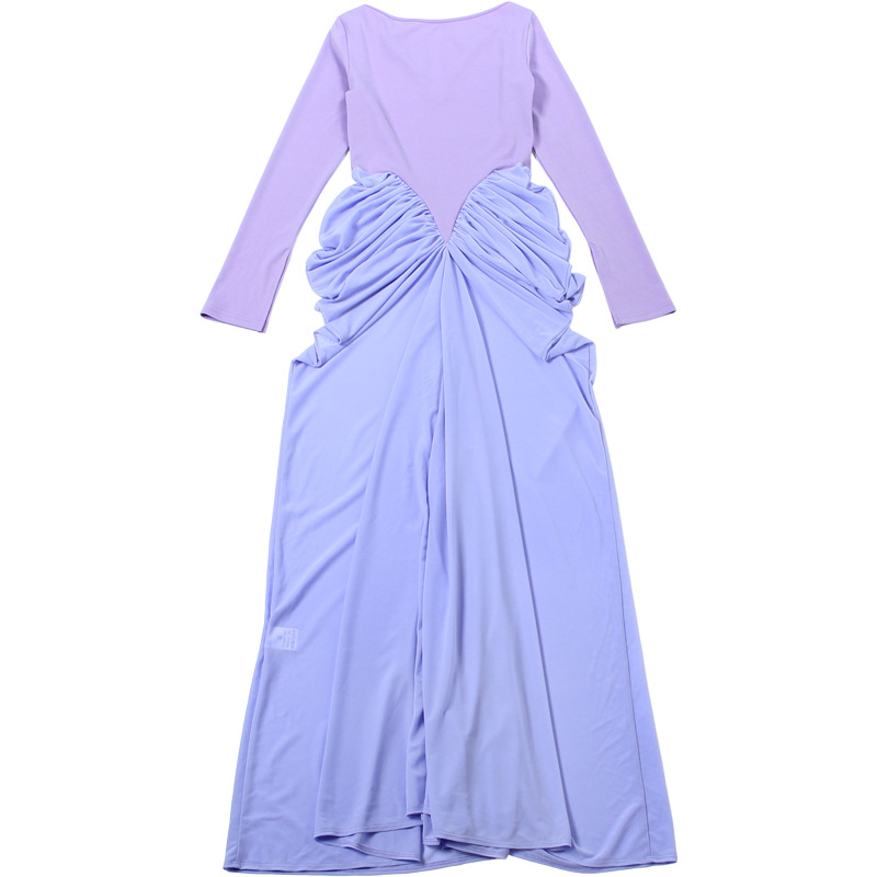 Contrast Paneled Bodycon V-Neck Full Sleeve Twill Dress