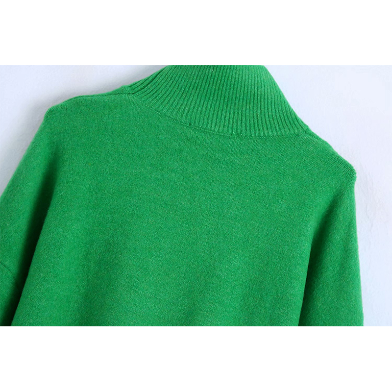 Women Fashion Solid Knit Sweater Top Long Sleeves High Neck Vintage Female Knitted Sweaters Pullover Chic Tops
