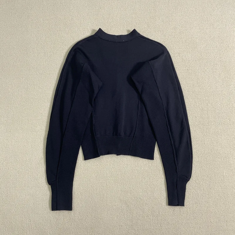 Ladies Viscose Plunge Two-Tone Button Front Cropped Cardigan