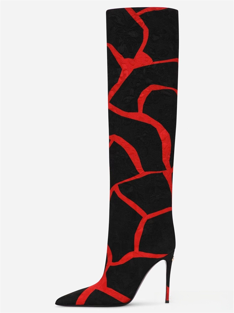 Pointed thin heel leopard print long boots for women's fashionable and sexy high boots for women's shoes