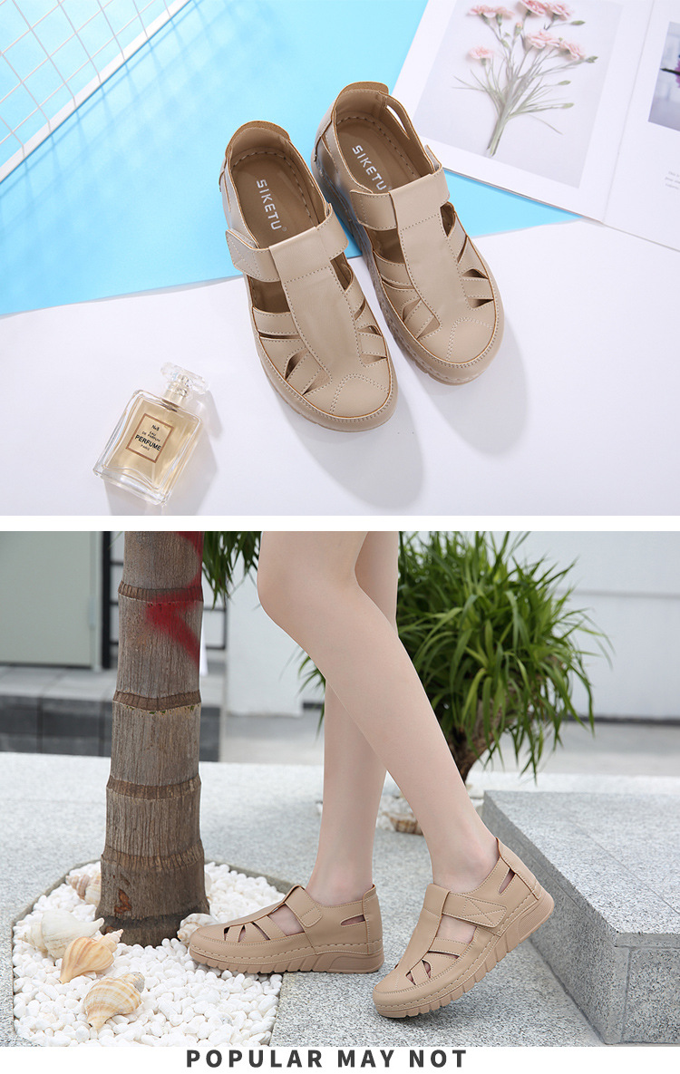 Single shoe slope with car stitching lightweight Velcro hollowed out mom's shoes