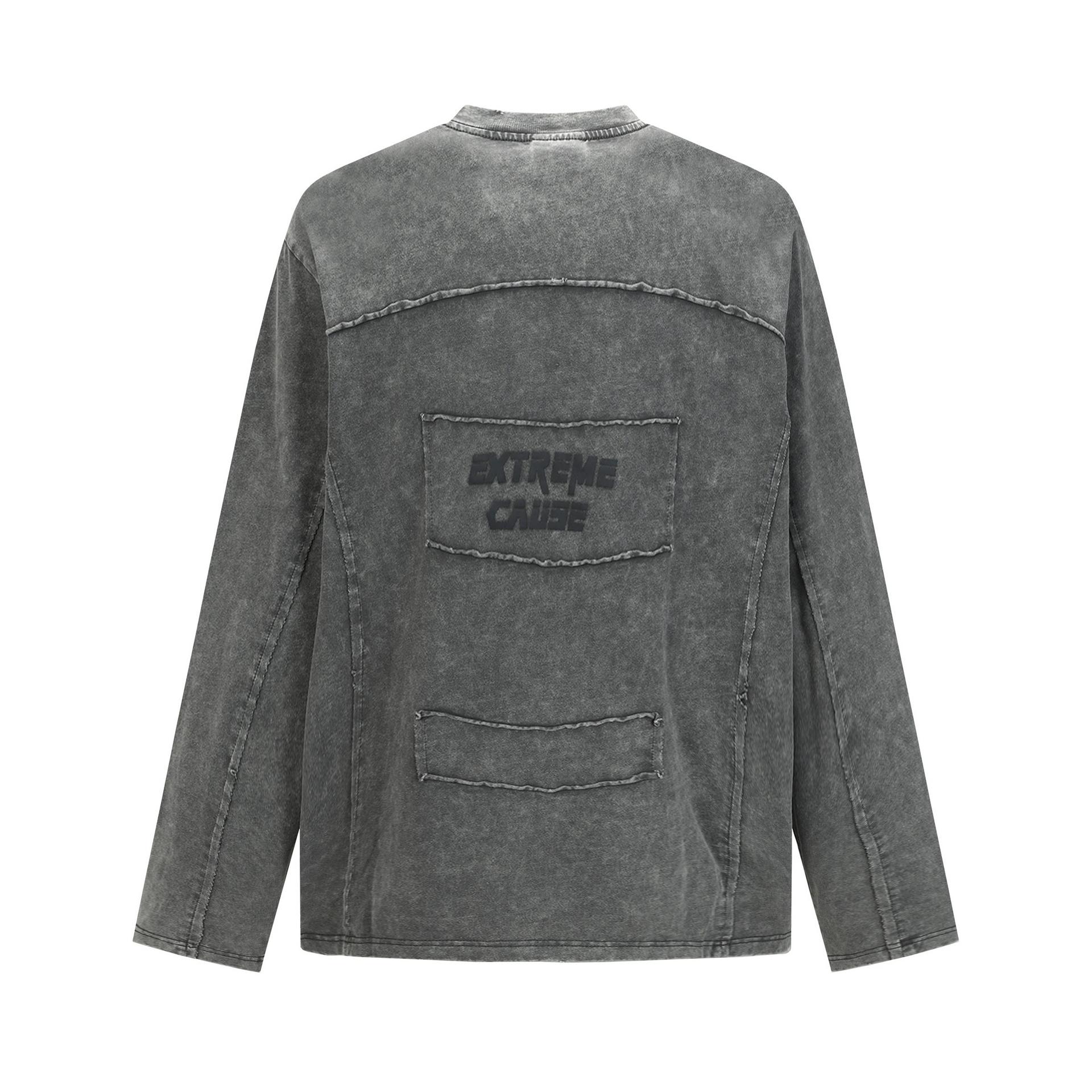Faded Cotton Long Sleeve Patchwork Hoodie