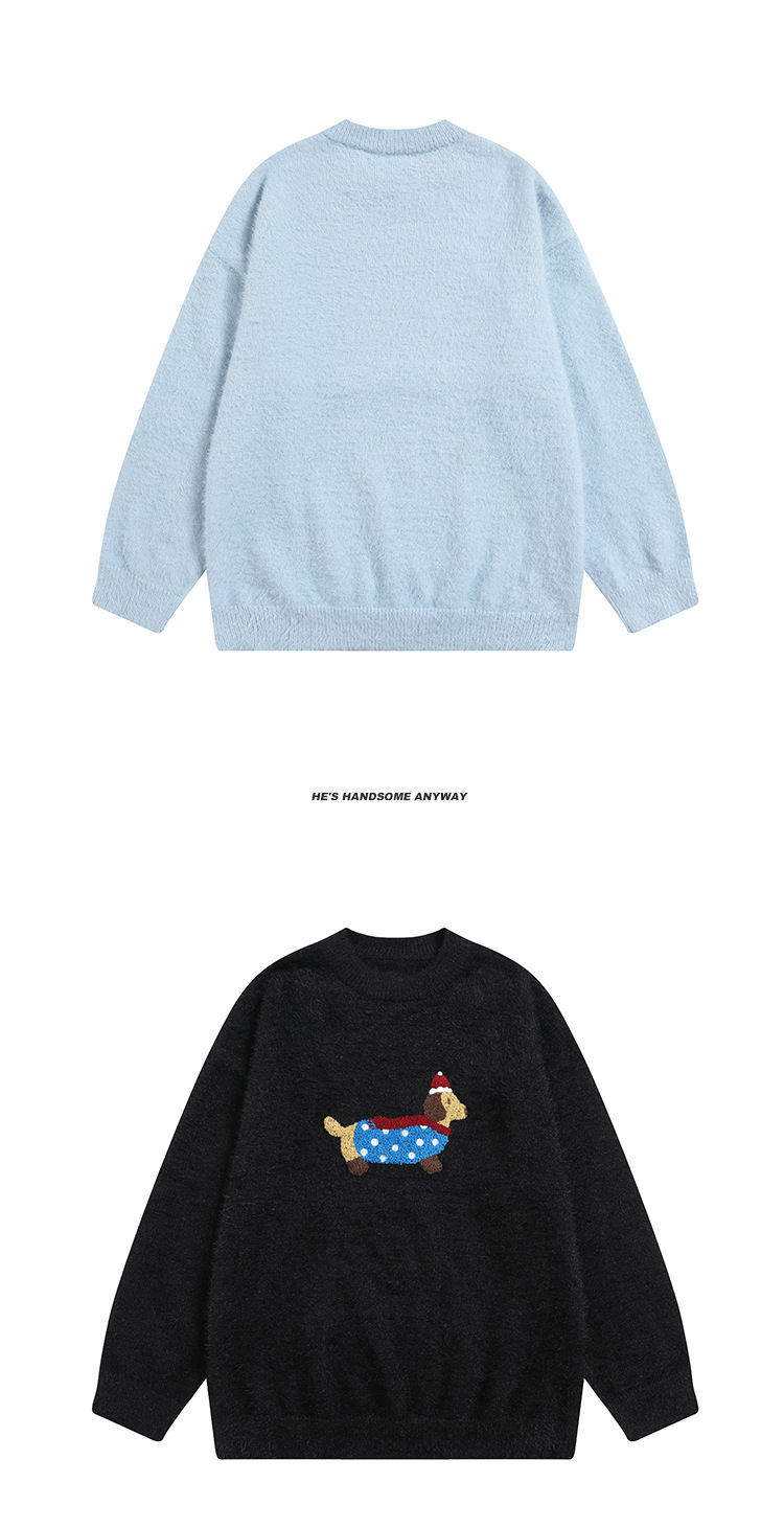 Imitation mink fur sausage dog towel embroidered round neck pullover sweater knitted sweater