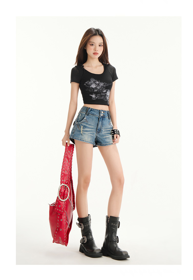 High-Waisted Distressed Denim Shorts for Women Arrival Elastic Outerwear Slimming A-Line Mini Skirt Hot Pants