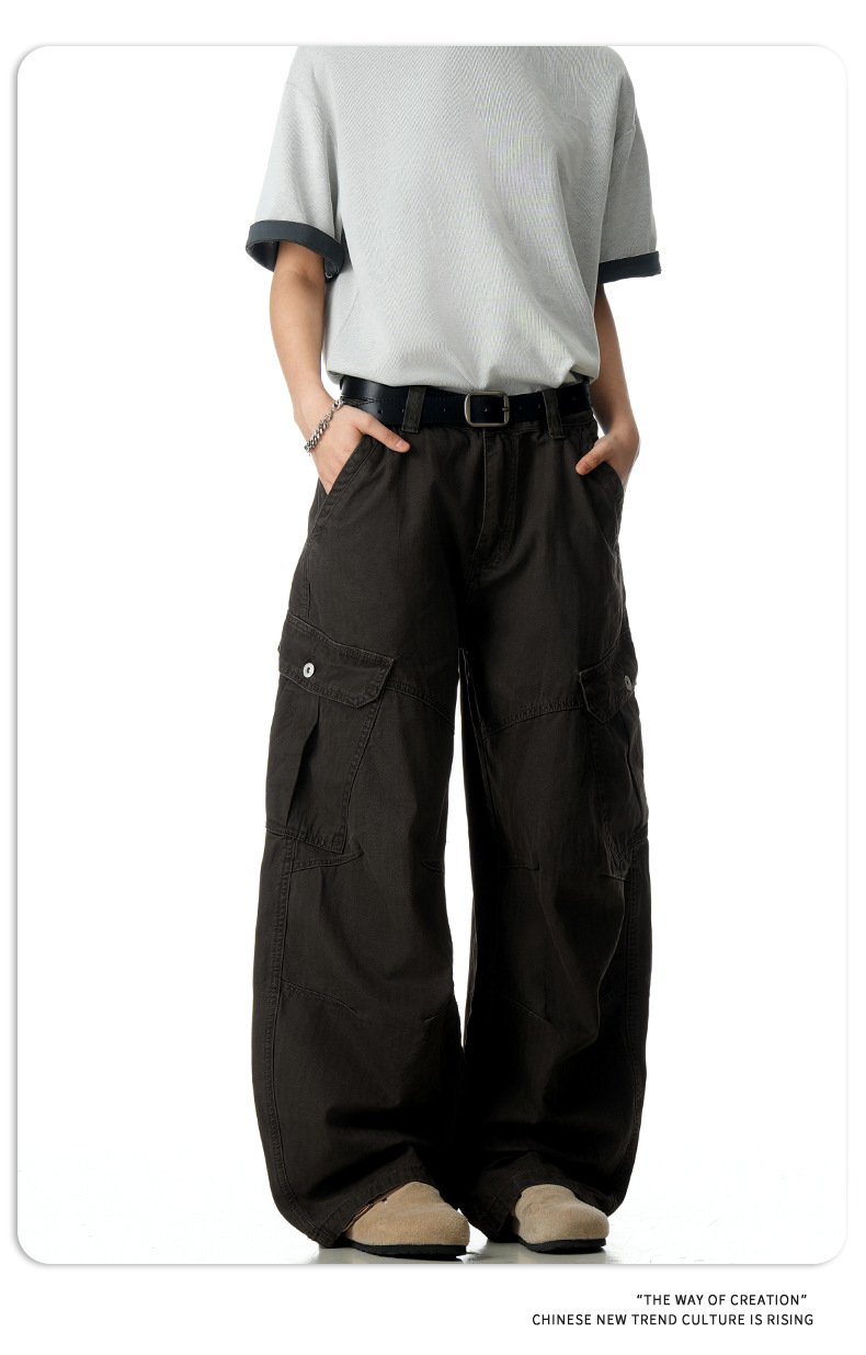 Multiple Pockets Designed Slimming Loose Fit Wide-Leg Tapered Pants