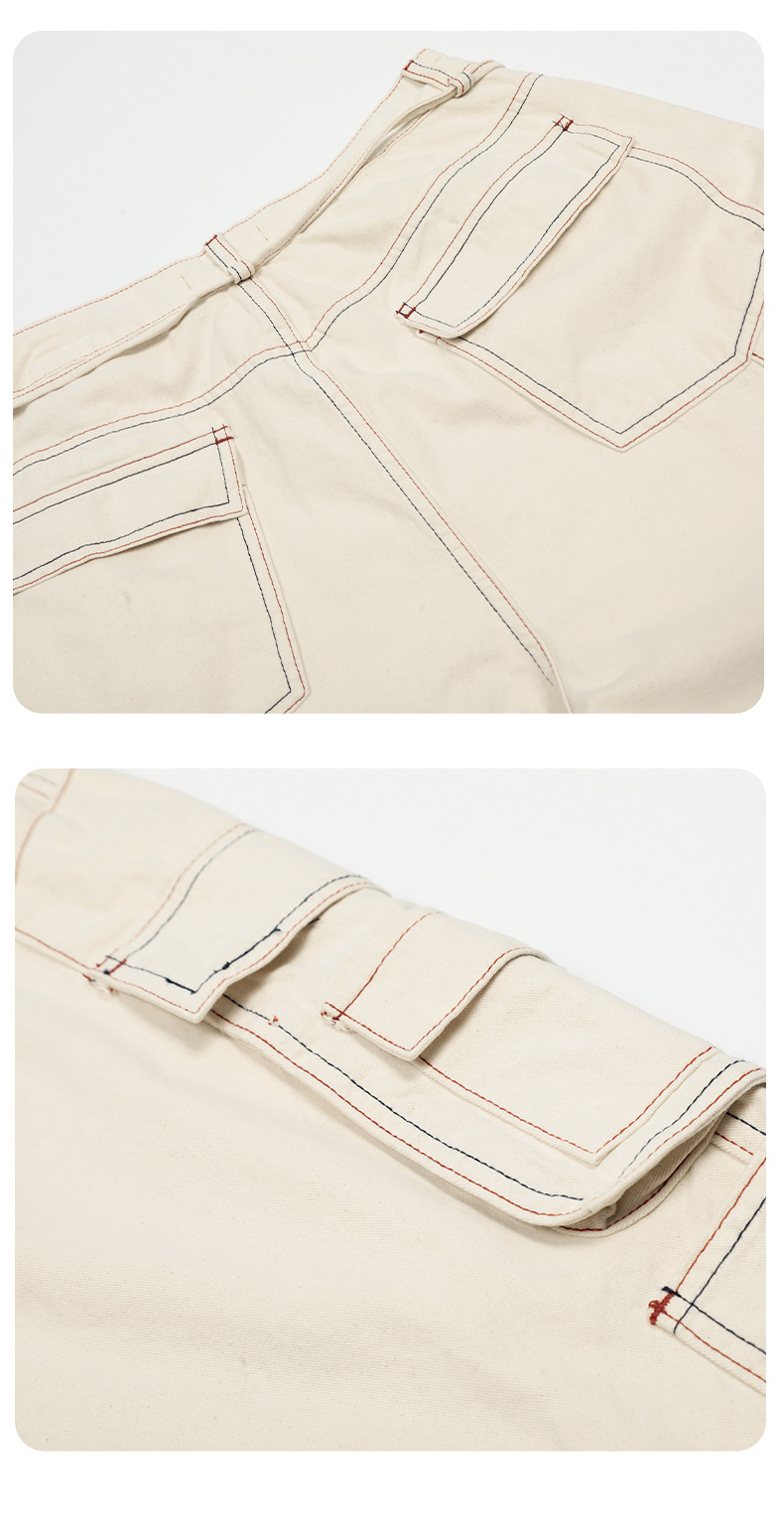 Multi-Pocket Workwear Capri Pants for Men and Women Summer Vintage Washed Loose Fit Wide Leg Casual Shorts