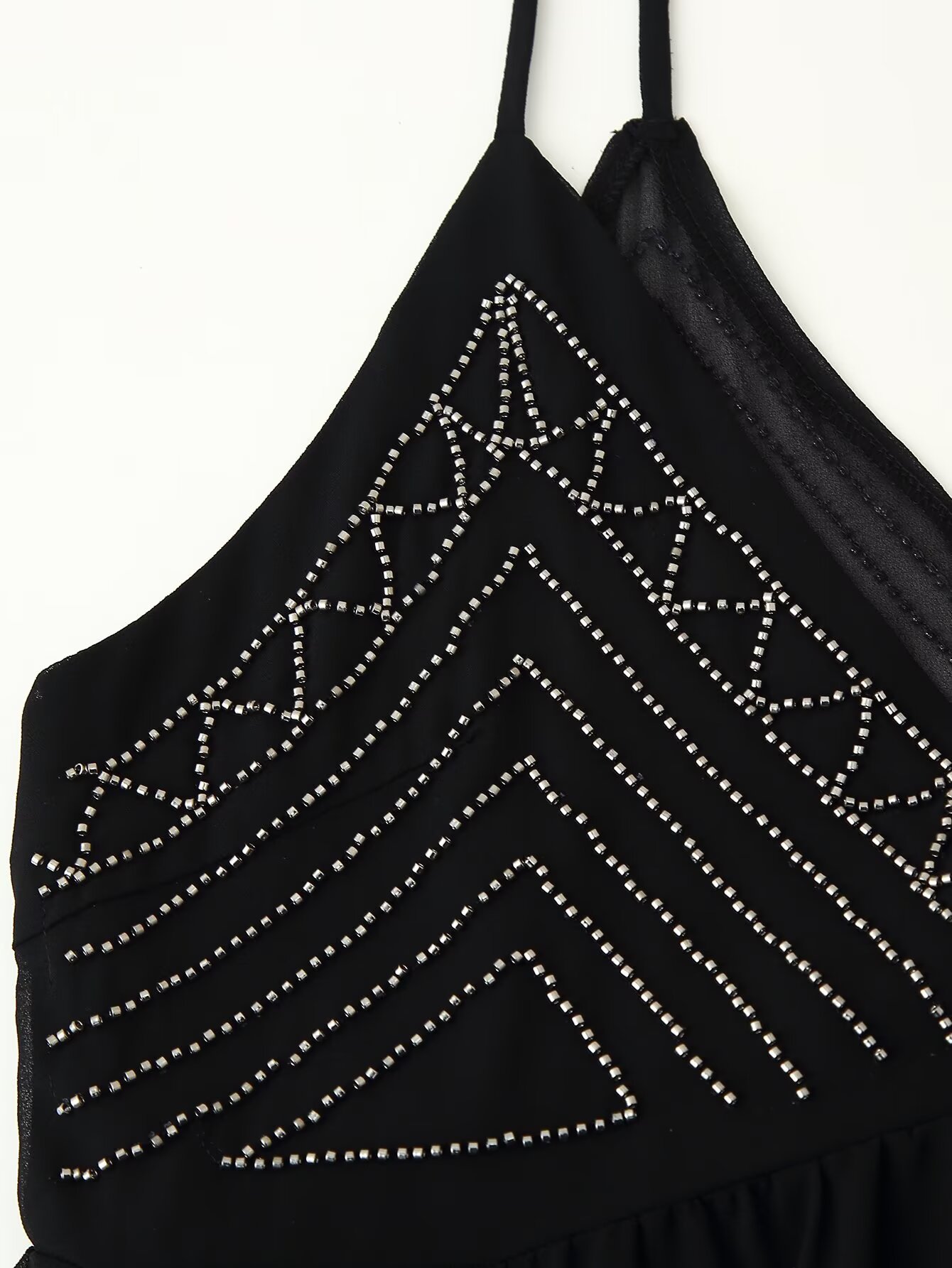 Charcoal Polyester Plunge Front Embellished Vest