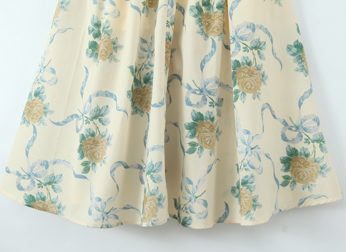 Cotton Print Ribbon Front Halter Maxi Dress