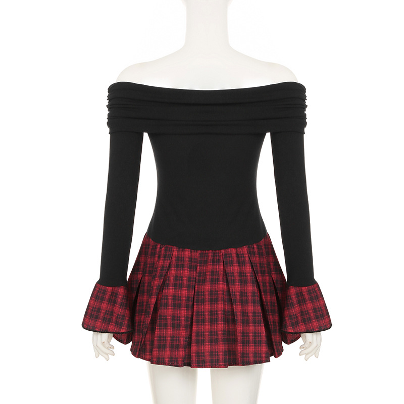 Flirty Asymmetric Checkered Trapeze Dress