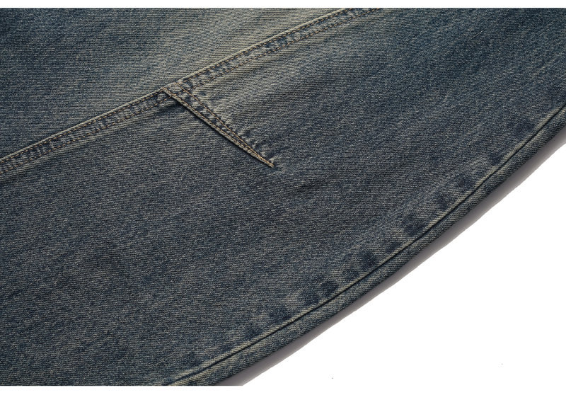Washed Patchwork Loose Wide-Legged Knife-Edge Denim Pants