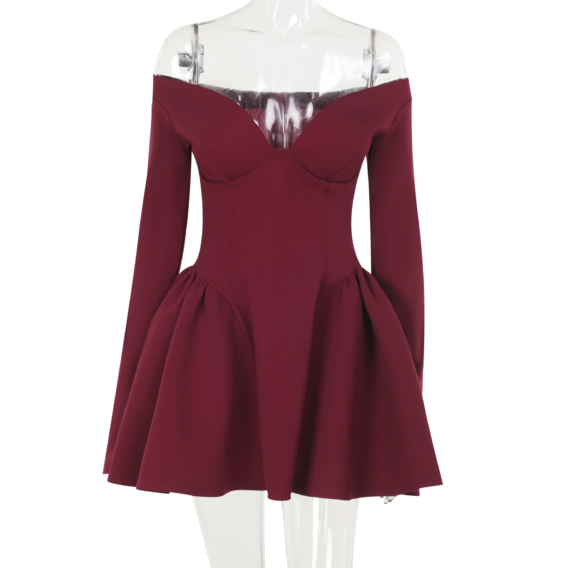 Curve-Defining Flared V-Neck Full Sleeve Dress