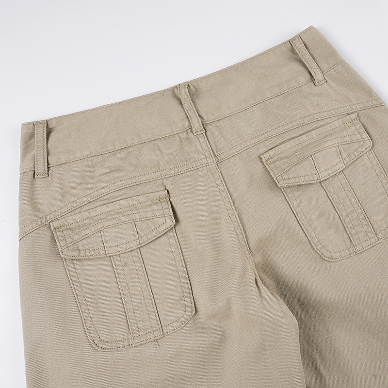 Retro khaki high waisted straight leg jeans for women