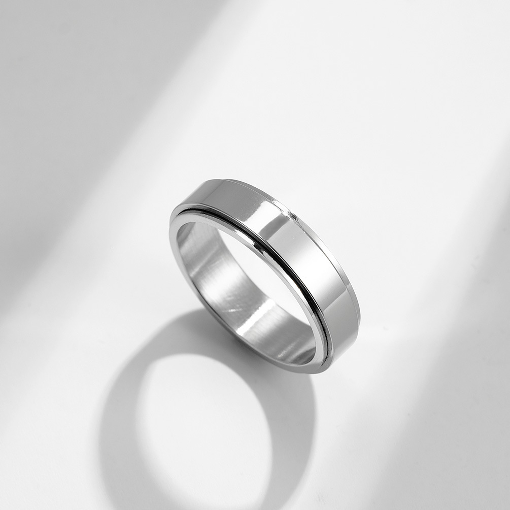 New Stainless Steel Turnable Ring Titanium Steel Couple Ring Japanese and Korean Style Simple Turning Ring