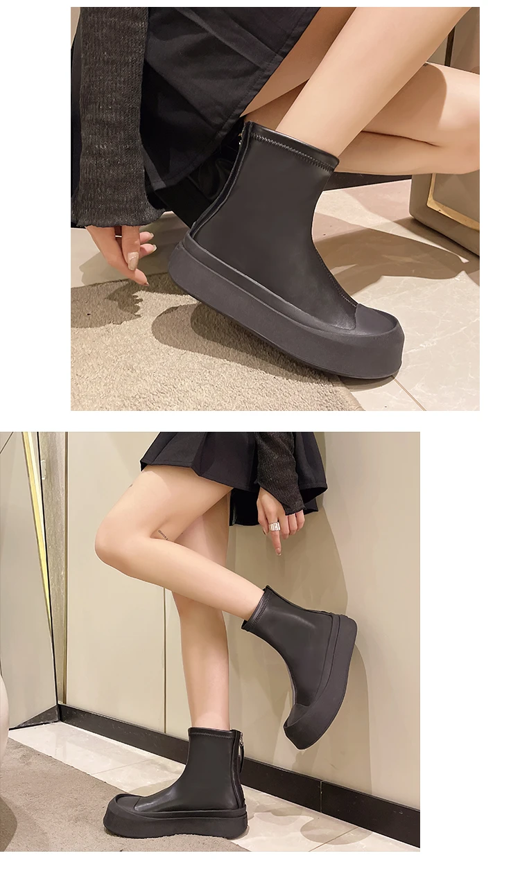 Winter New Thick Bottom Zipper Designer Women's Naked Boots Fashion Cute Casual Versatile Women's Flat Shoes Sexy Chelsea Boots